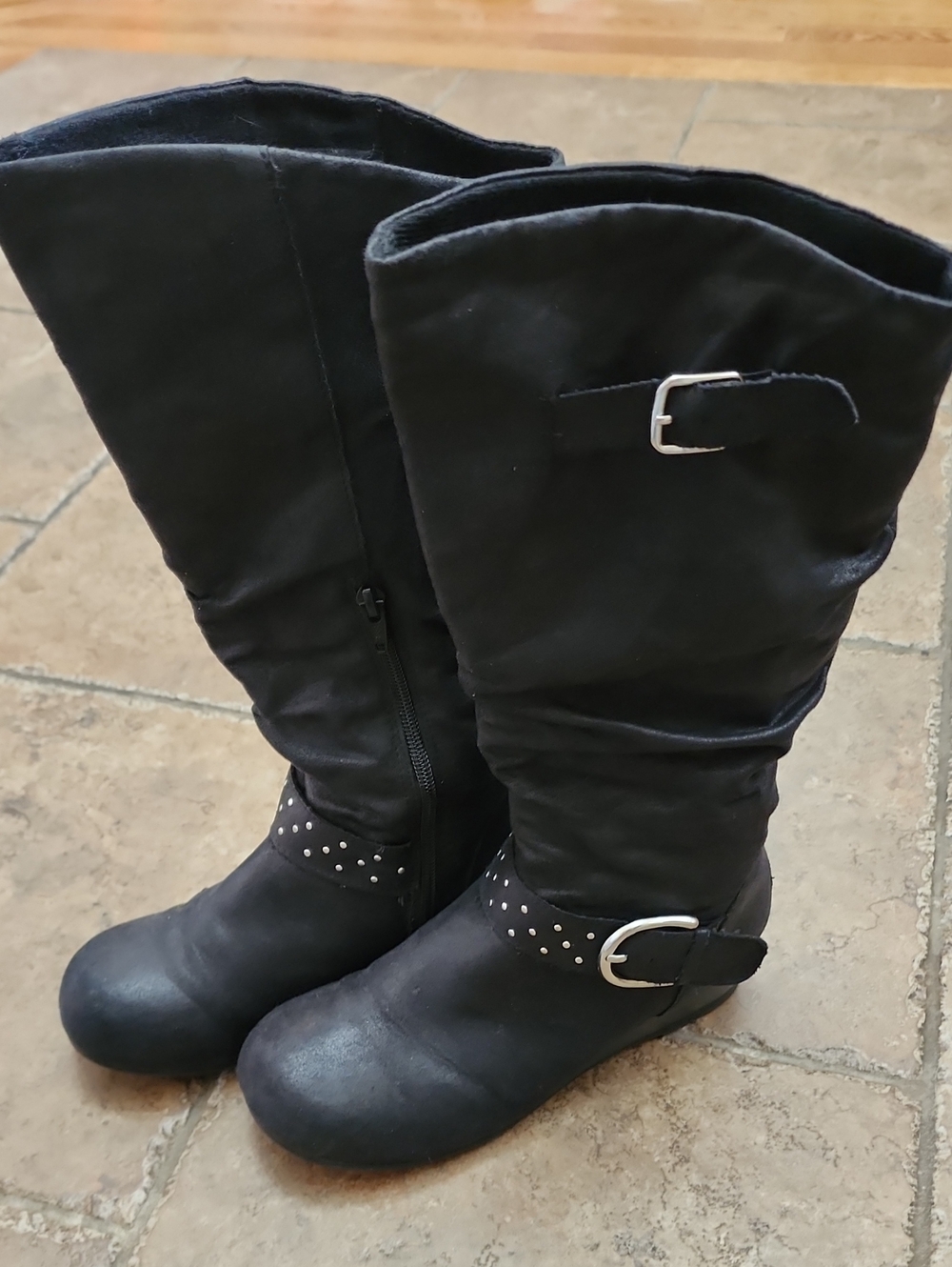 Listing TitleSkechers Girls Black Studded Moto Harness Tall Boots SN 87723L Sz
